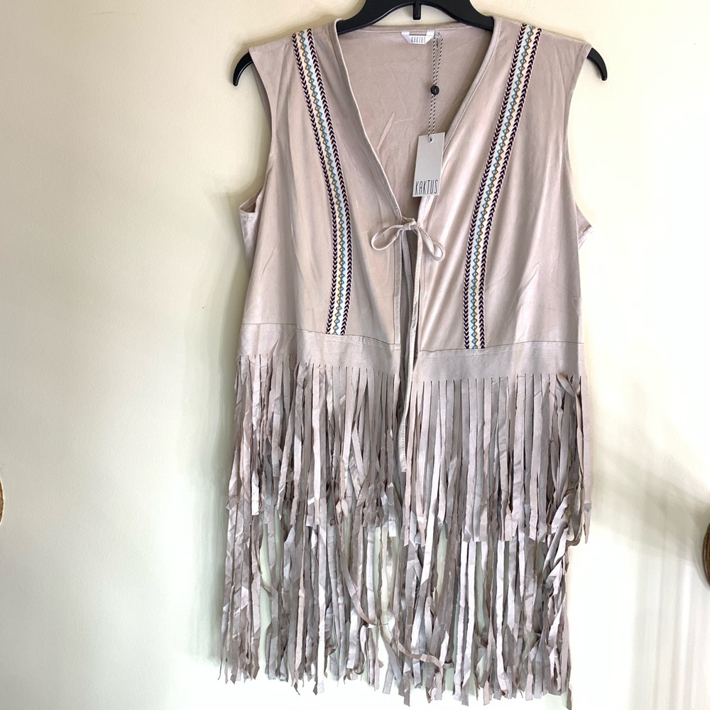 Kaktus woman’s Fringe beige Vest size Large - Picture 4 of 10